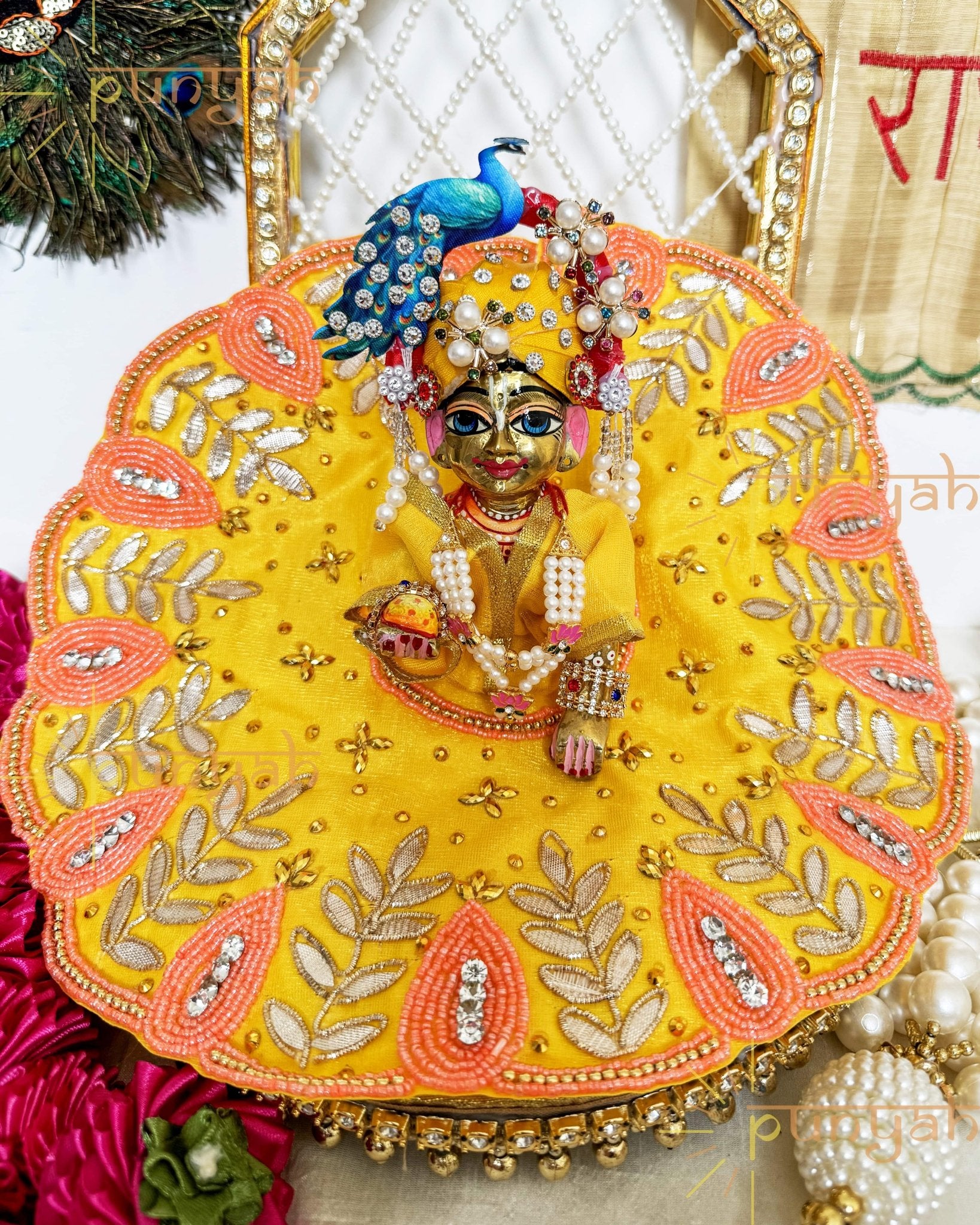 Yellow Beads Embellished Poshak For Kanha Ji - Punyah Handicraft