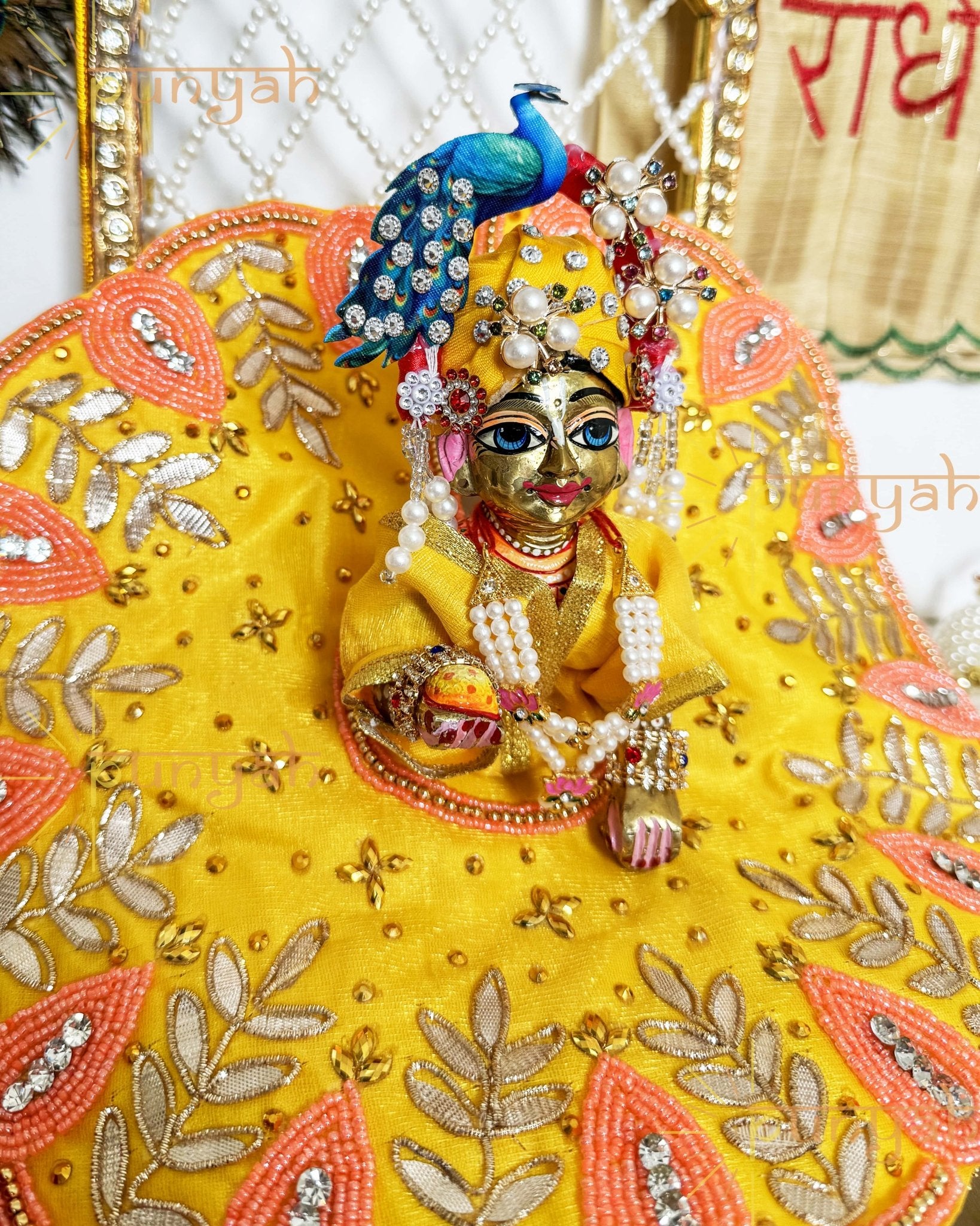 Yellow Beads Embellished Poshak For Kanha Ji - Punyah Handicraft