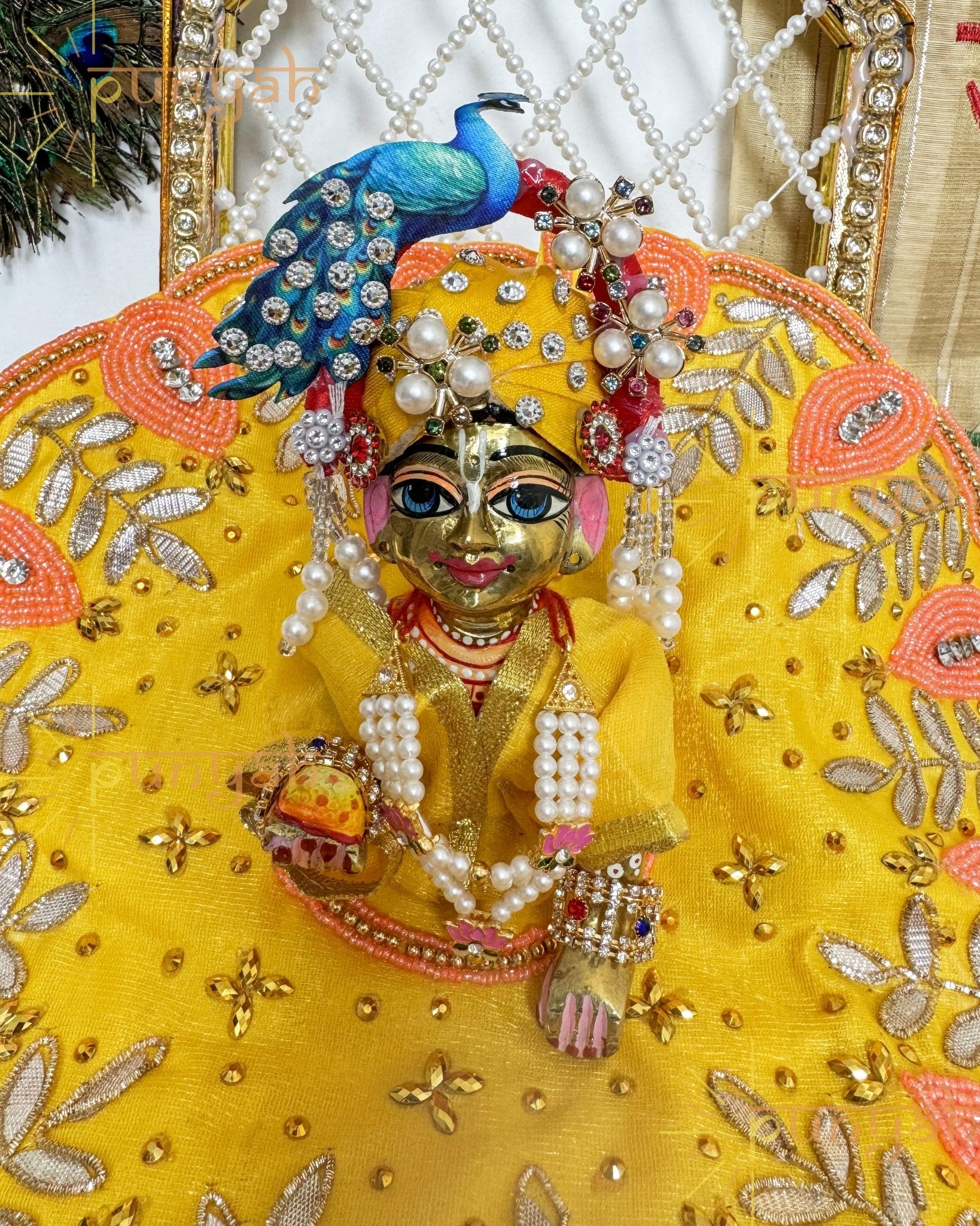 Yellow Beads Embellished Poshak For Kanha Ji - Punyah Handicraft