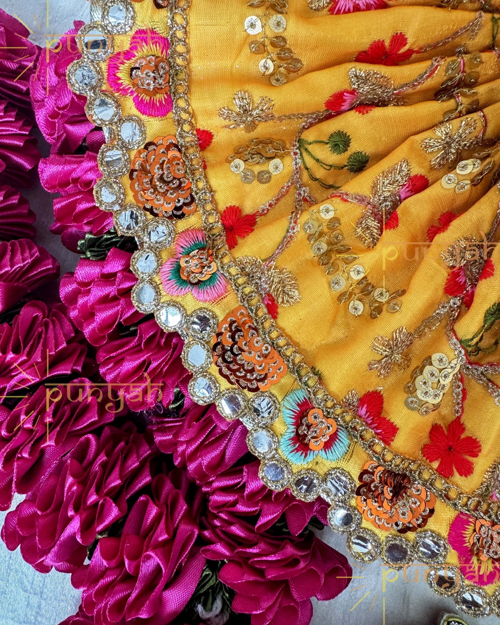 Yellow Cotton Zari Embroidered Poshak For Thakur Ji - Punyah Handicraft