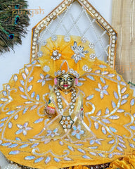 Yellow Sequin Handwork Festive Net Poshak With Pagdi & Patka For Thakur Ji - Punyah Handicraft