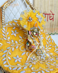 Yellow Sequin Handwork Festive Net Poshak With Pagdi & Patka For Thakur Ji - Punyah Handicraft